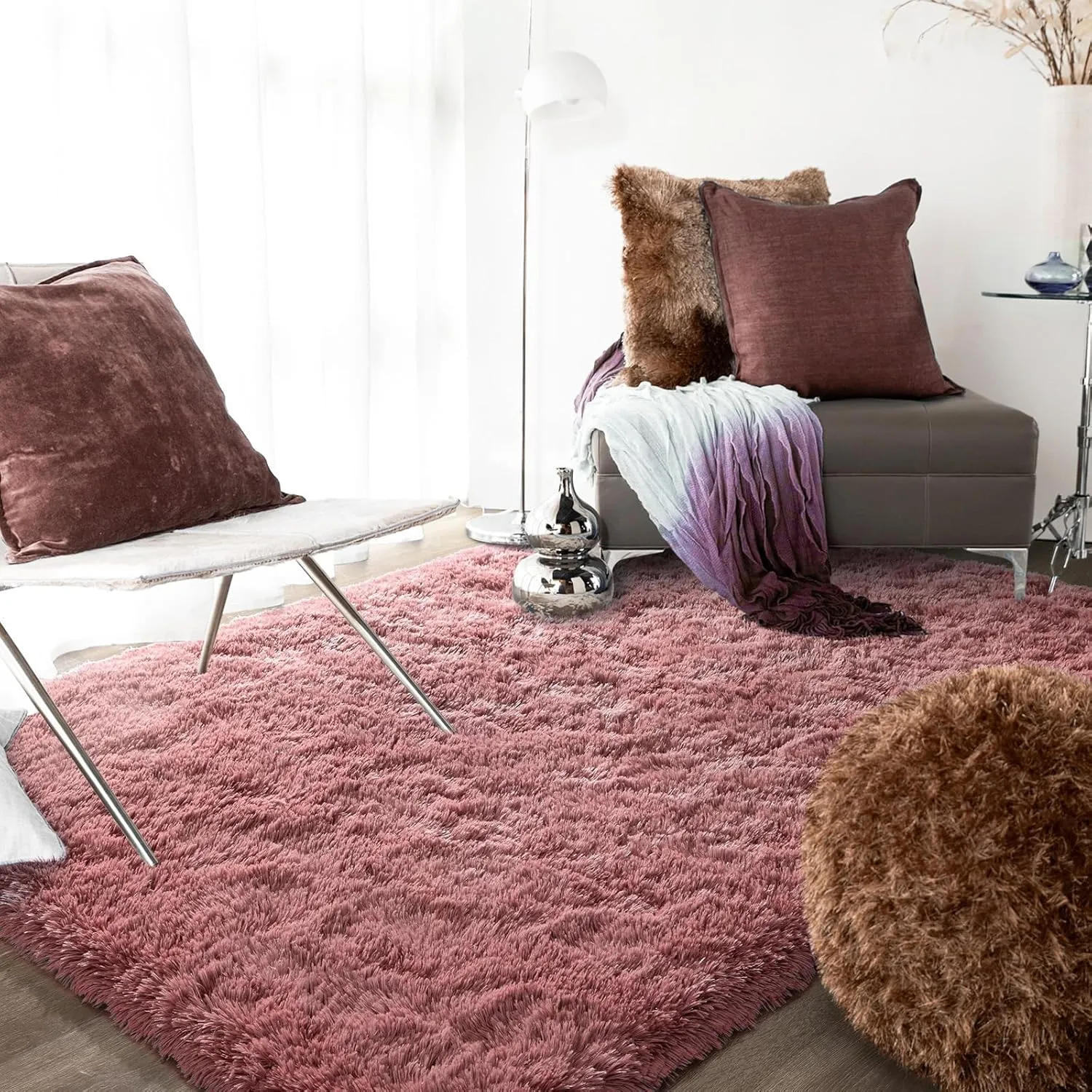 Ompaa Fluffy Rug, Super Soft Fuzzy Area Rugs for Bedroom Living Room - 4' x 6' Large Plush Furry Shag Rug - Kids Playroom Nursery Classroom Dining Room Decor Floor Carpet, Blush