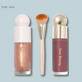 RARE BEAUTY TRIPLE THREAT SET: SOFT PINCH BLUSH, POSITIVE LUMINIZER, BLUSH BRUSH