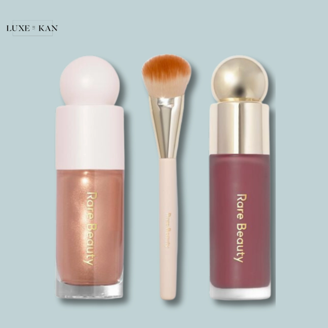 RARE BEAUTY TRIPLE THREAT SET: SOFT PINCH BLUSH, POSITIVE LUMINIZER, BLUSH BRUSH