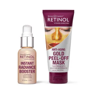 Retinol Instant Radiance Booster - Provides A Burst of Anti-Aging Hydration and Radiance   Retinol Gold Peel-Off Mask - Tightens, Lifts, Soothes & Hydrates Skin.