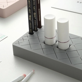 Silicone Lipstick Holder 18 6 Slots, Cosmetic Organizer Stand Square Makeup Display Case for Brush Lip Eye Stick Nail Polish Brushes Eyebrow, Premium Cosmetic Organizer-Grey