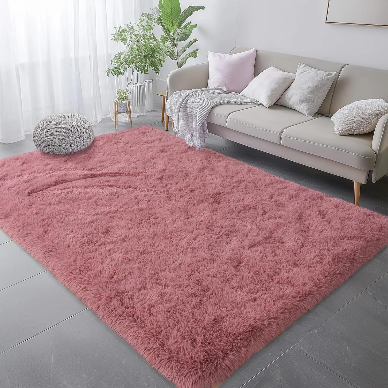 Soft Shag Rugs for Girls Kids Bedroom, 4x6 Blush Pink Fluffy Shaggy Rugs for Living Room Nursery, Luxury Modern Plush Carpet Room Dorm Indoor Home Decor, Upgrade Non-Slip