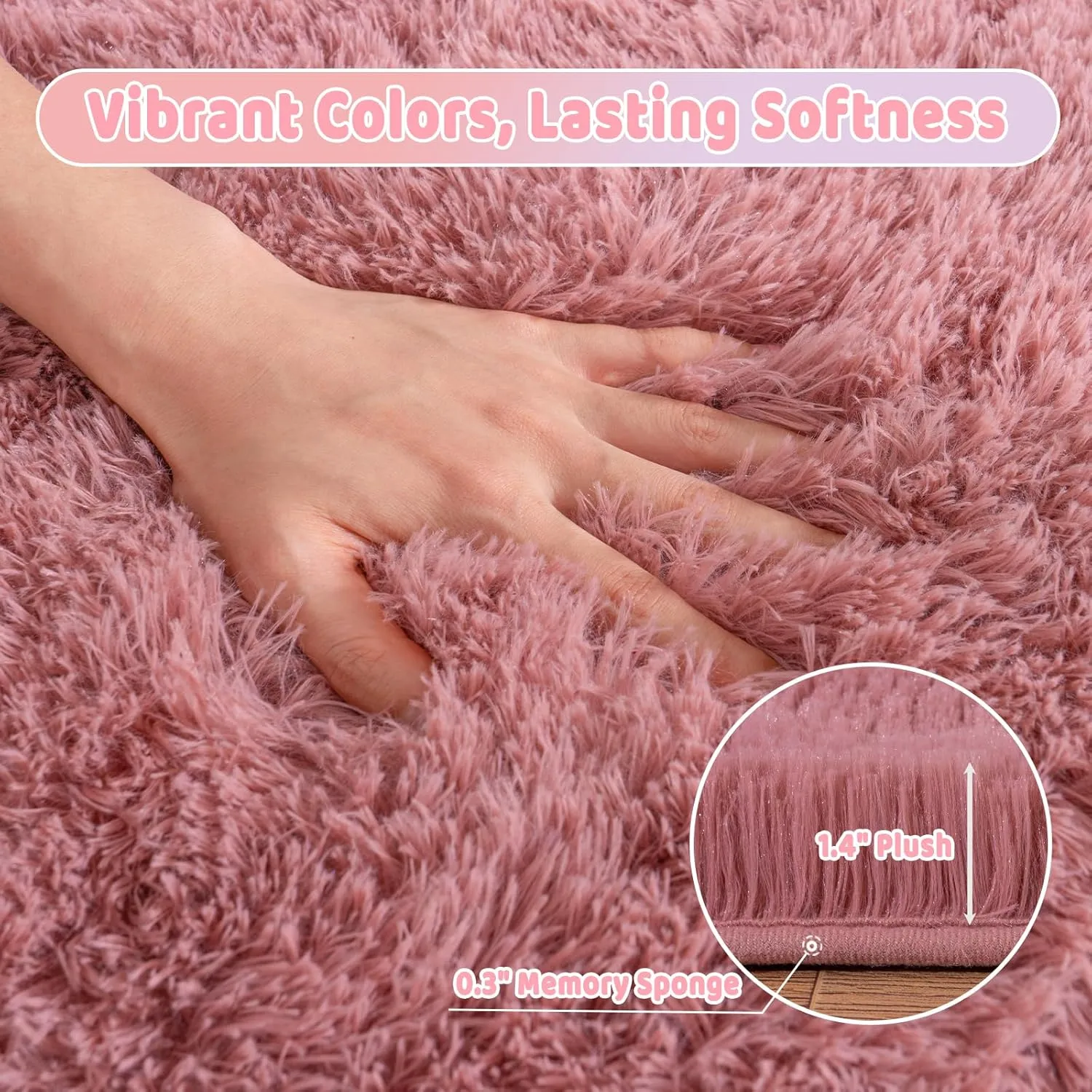 Soft Shag Rugs for Girls Kids Bedroom, 4x6 Blush Pink Fluffy Shaggy Rugs for Living Room Nursery, Luxury Modern Plush Carpet Room Dorm Indoor Home Decor, Upgrade Non-Slip
