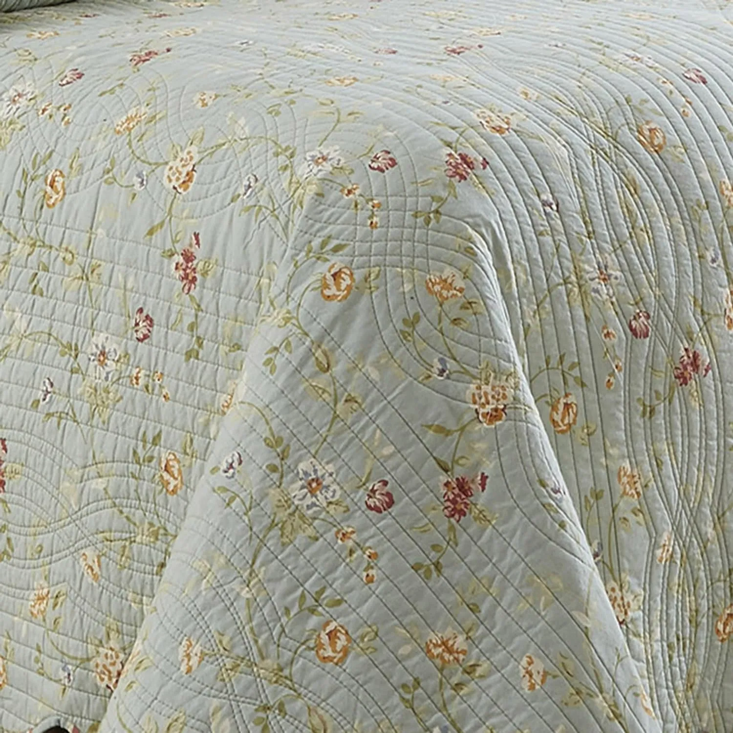 Waverly Garden Glitz Modern Farmhouse Floral 3-Piece Reversible Quilt Bedding Bed Spread Set, King/California King, Vapor