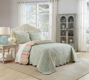 Waverly Garden Glitz Modern Farmhouse Floral 3-Piece Reversible Quilt Bedding Bed Spread Set, King/California King, Vapor